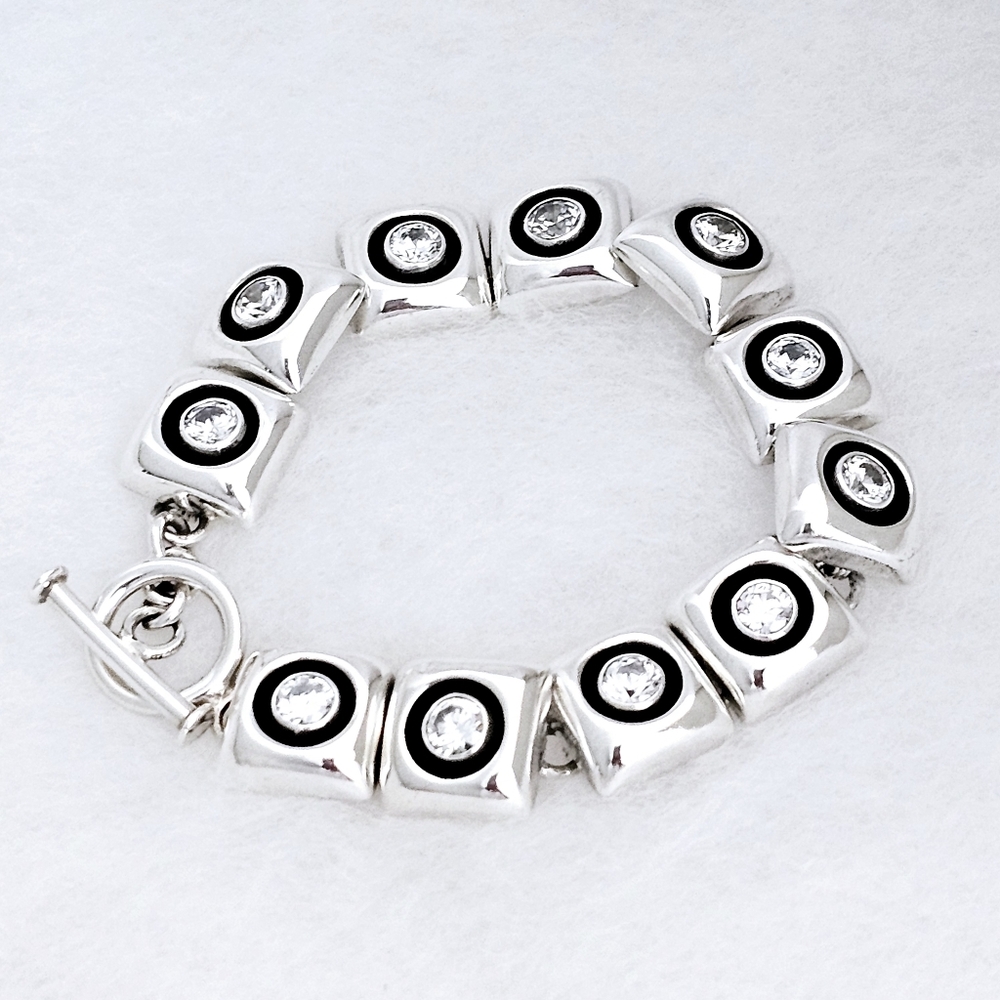 Silpada Very Rare🦄Sterling Silver CZ Square Link Toggle Bracelet 36g B0565